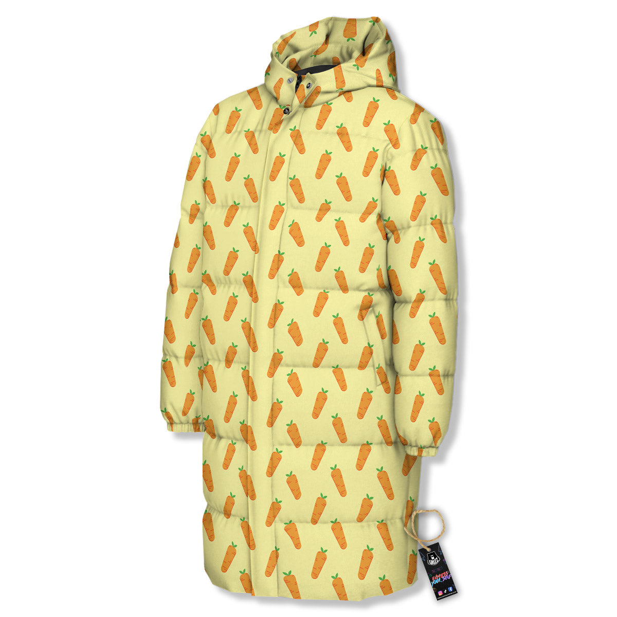 Carrot Cartoon Print Pattern Long Down Jacket-grizzshop