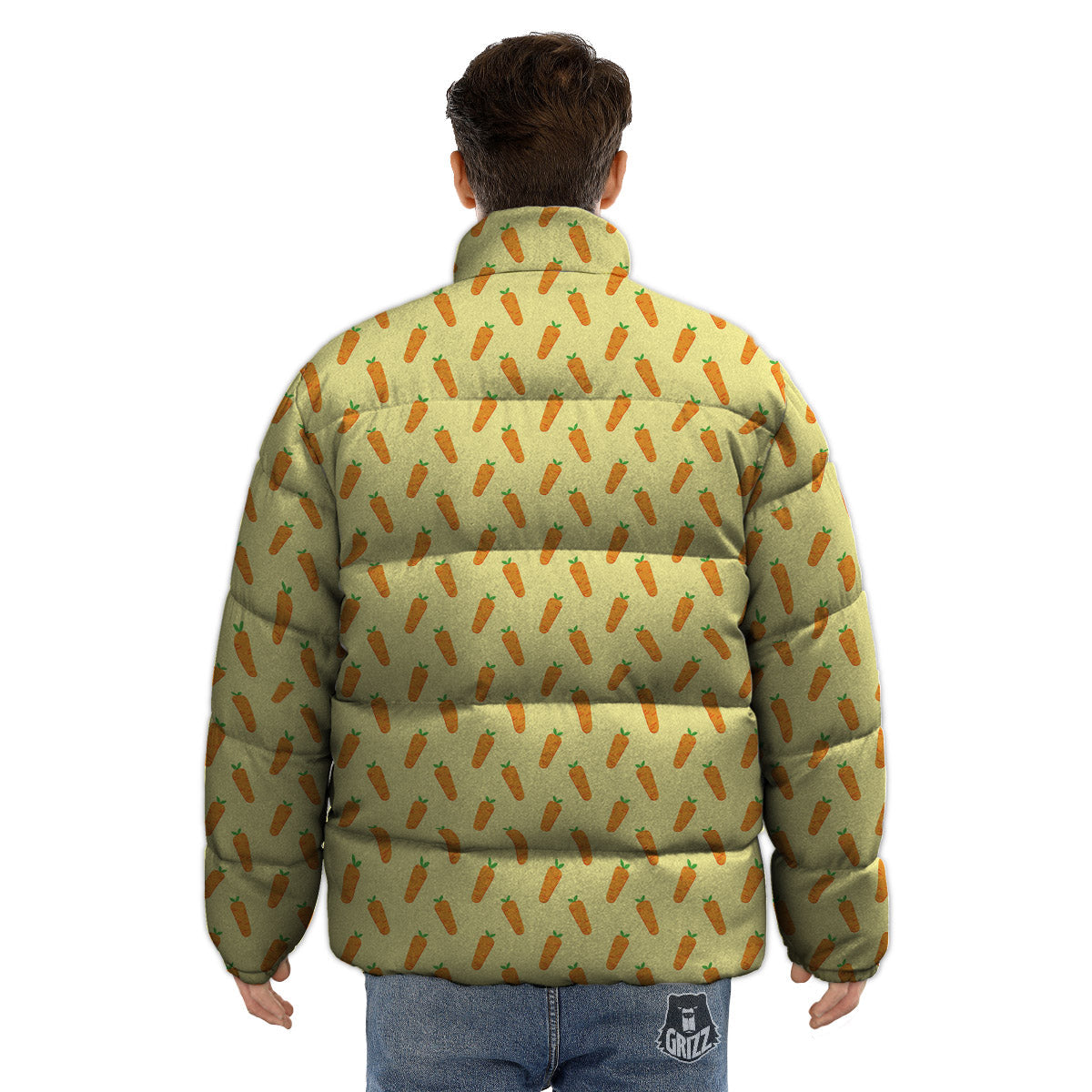 Carrot Cartoon Print Pattern Puffer Jacket-grizzshop