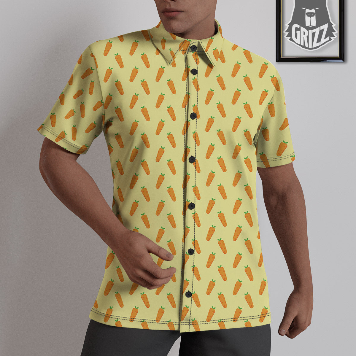 Carrot Cartoon Print Pattern Untucked Shirts-grizzshop