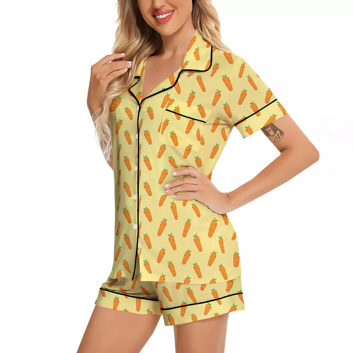 Carrot Cartoon Print Pattern Women Silk Pajamas-grizzshop