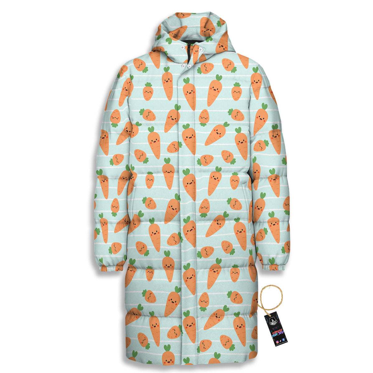 Carrot Cute Print Pattern Long Down Jacket-grizzshop