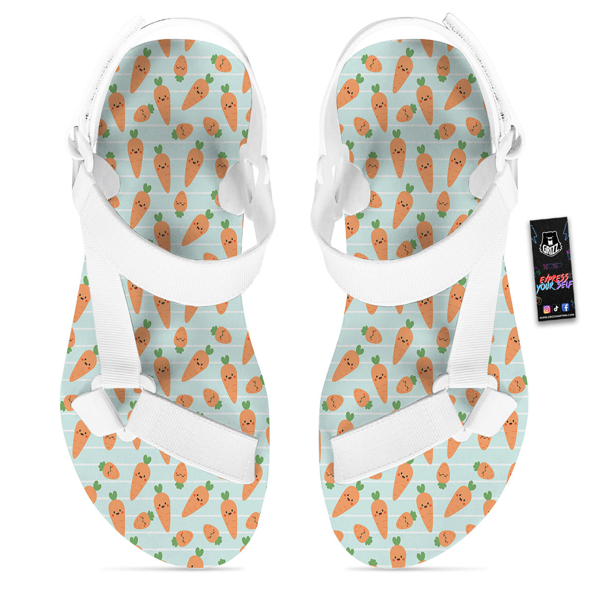 Carrot Cute Print Pattern White Open Toe Sandals-grizzshop