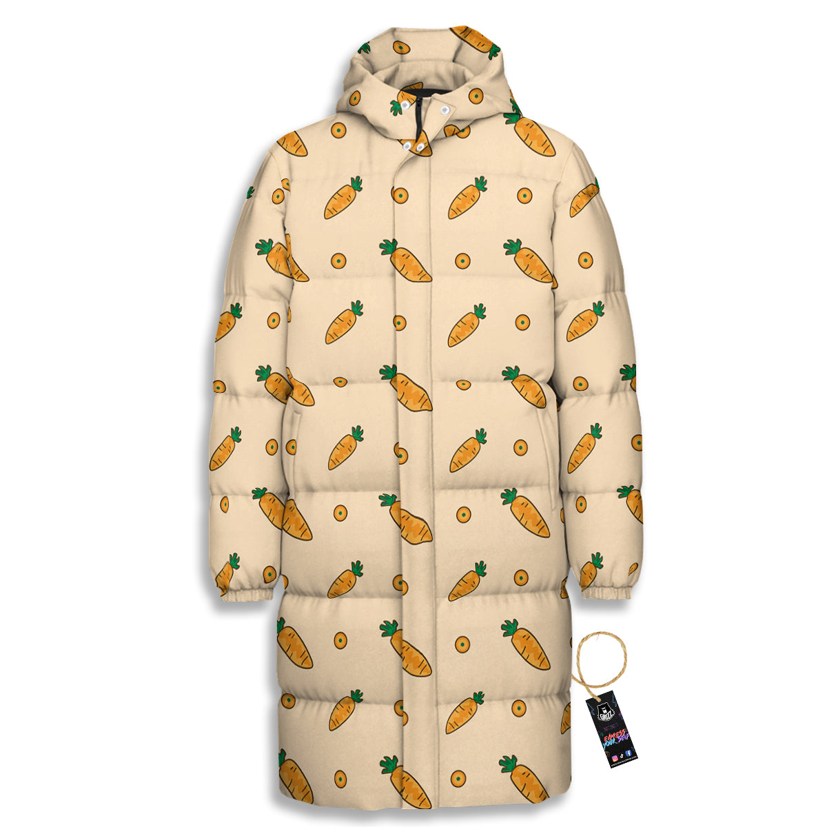 Carrot Little Print Pattern Long Down Jacket-grizzshop
