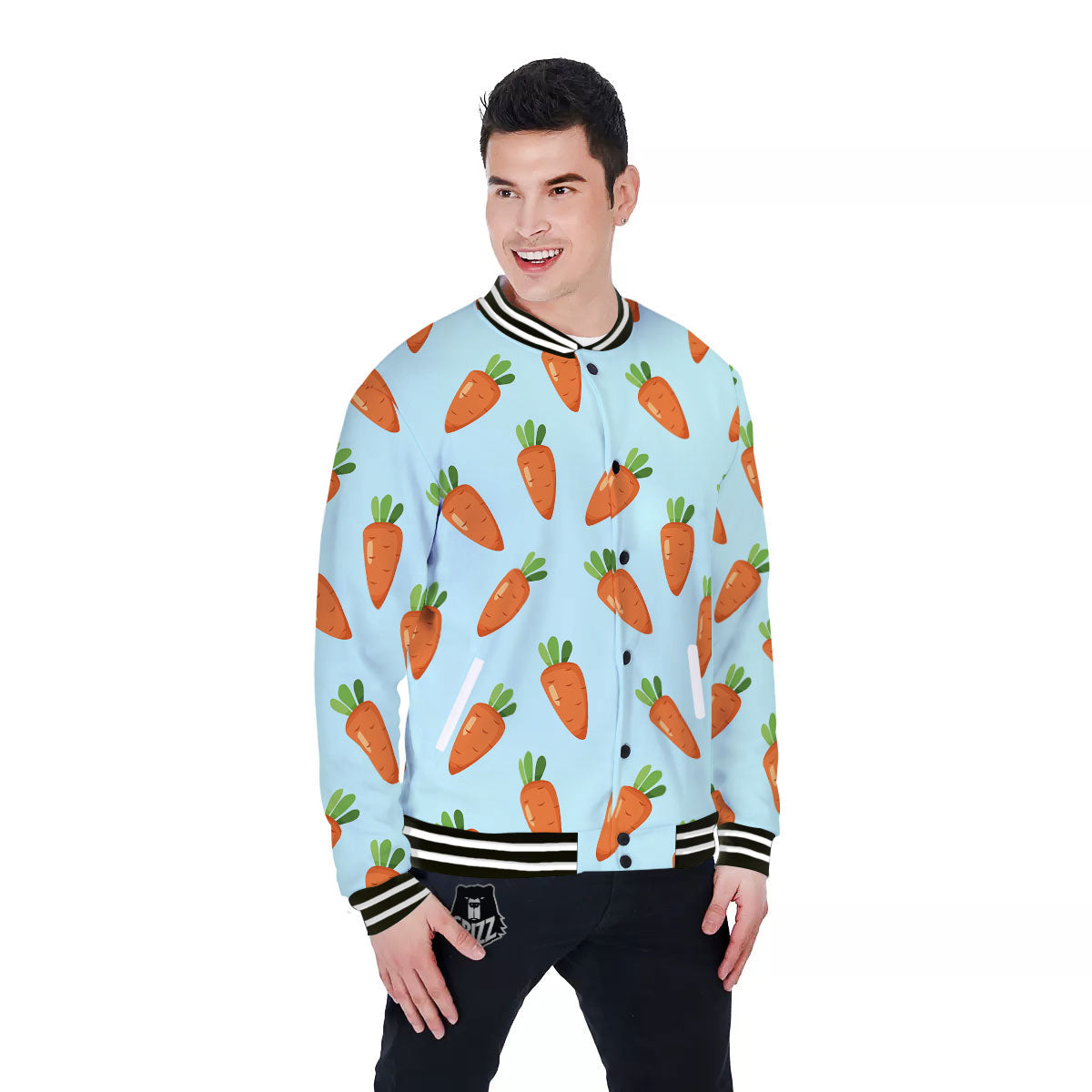 Carrot Print Pattern Baseball Jacket-grizzshop