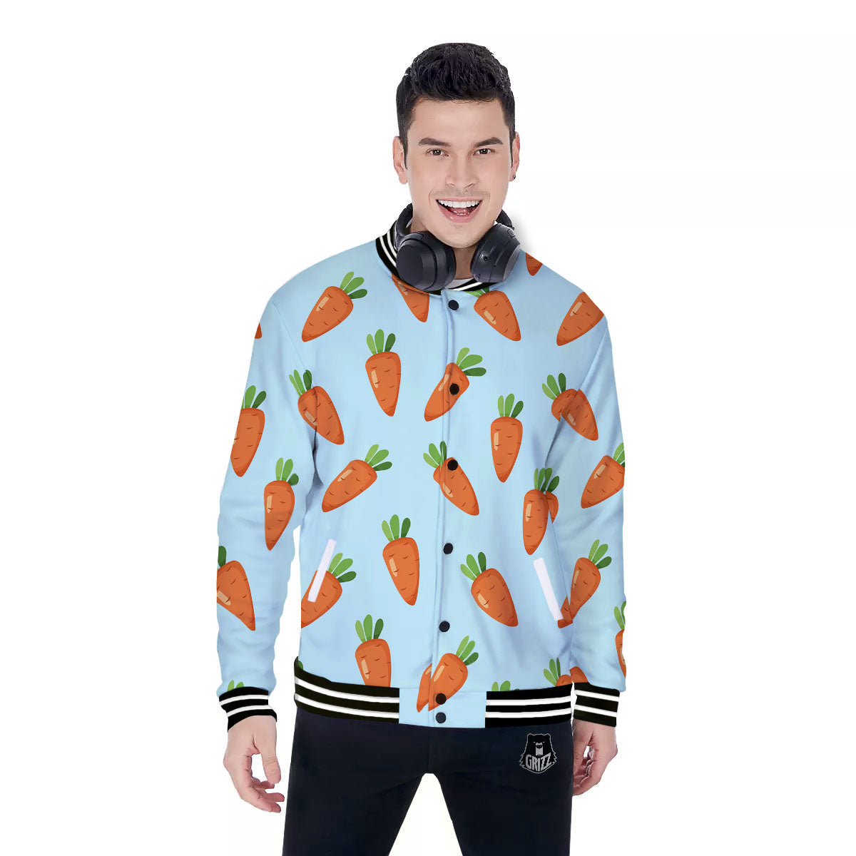 Carrot Print Pattern Baseball Jacket-grizzshop