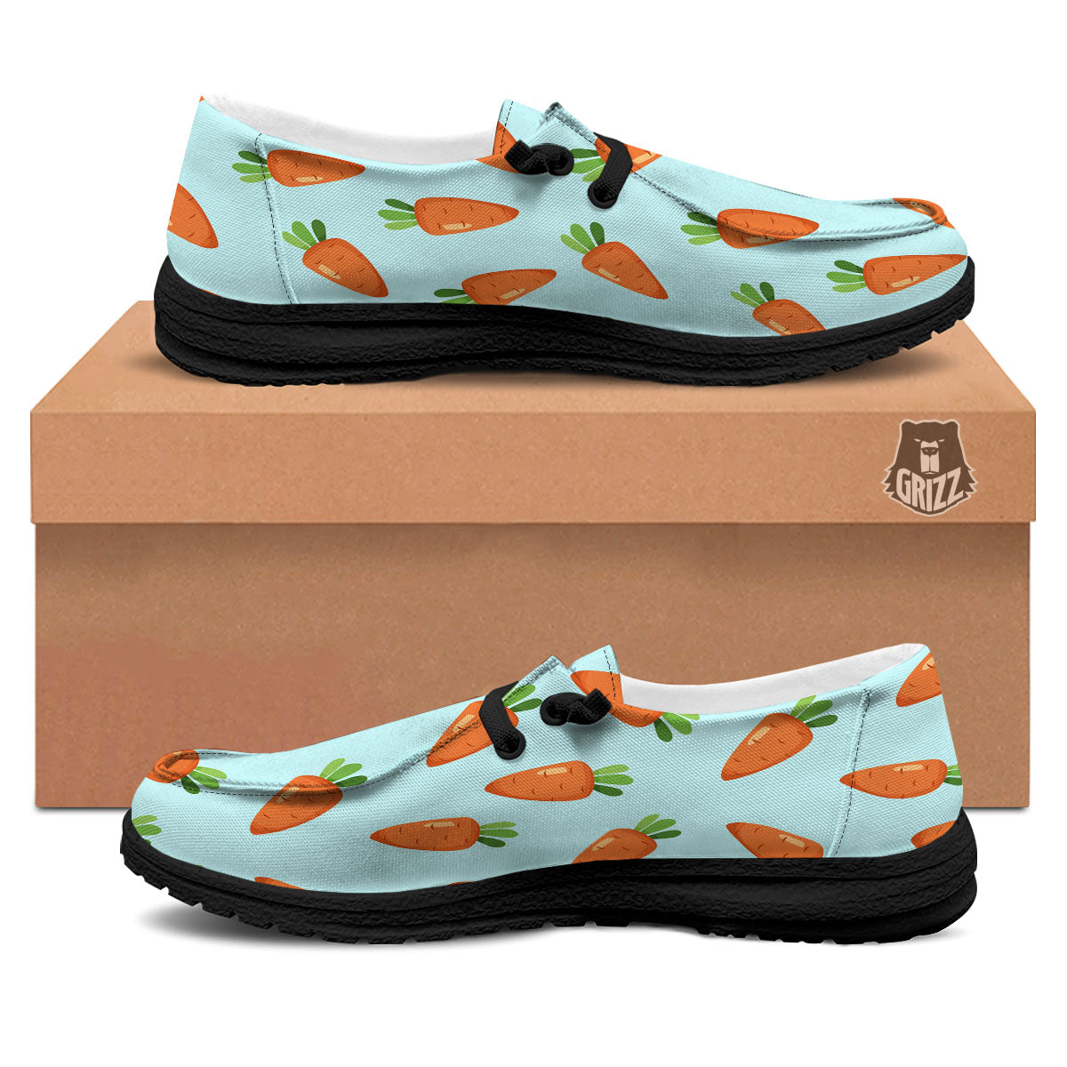 Carrot Print Pattern Black Loafers-grizzshop