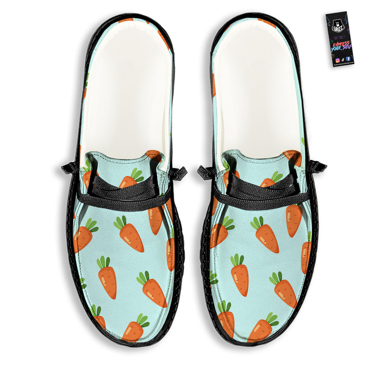 Carrot Print Pattern Black Loafers-grizzshop