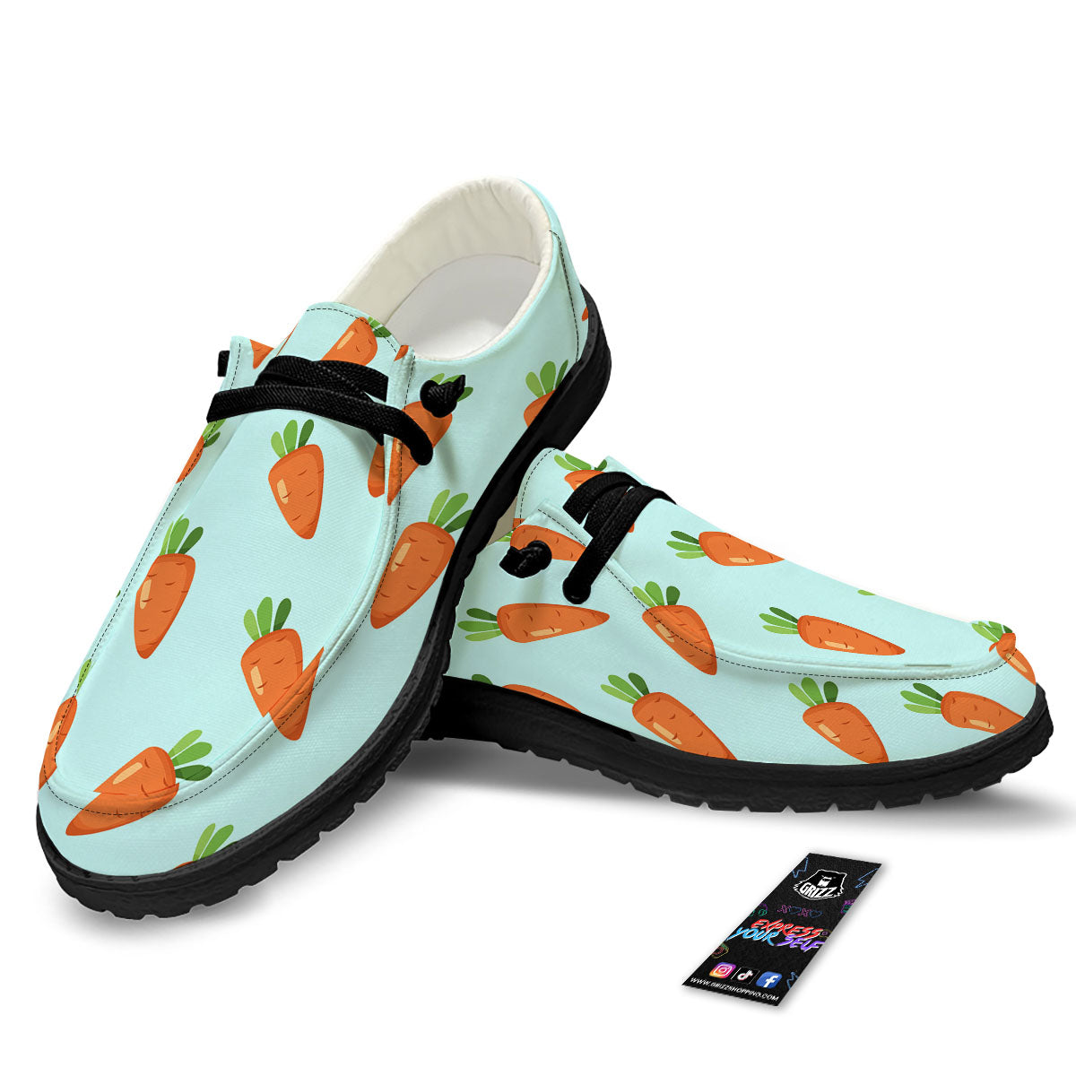 Carrot Print Pattern Black Loafers-grizzshop