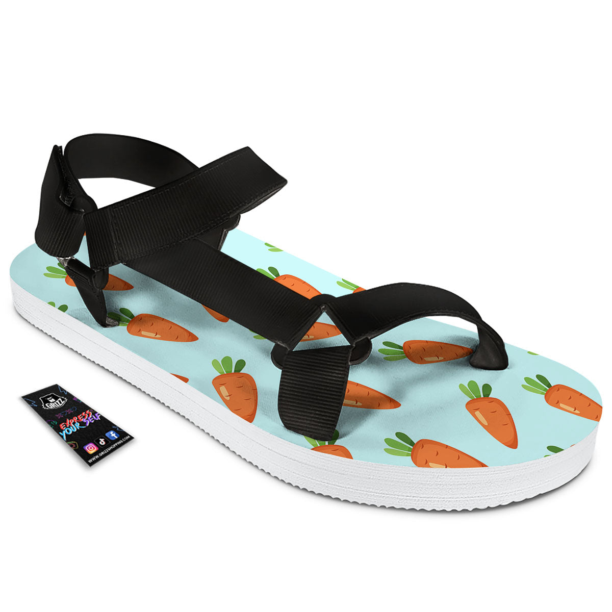 Carrot Print Pattern Black Open Toe Sandals-grizzshop