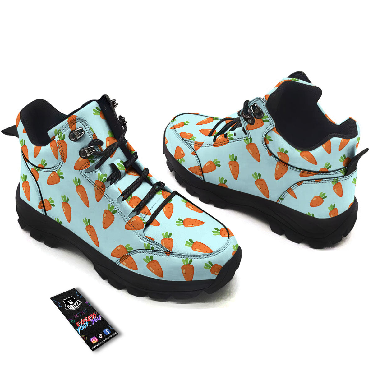 Carrot Print Pattern Hiking Shoes-grizzshop