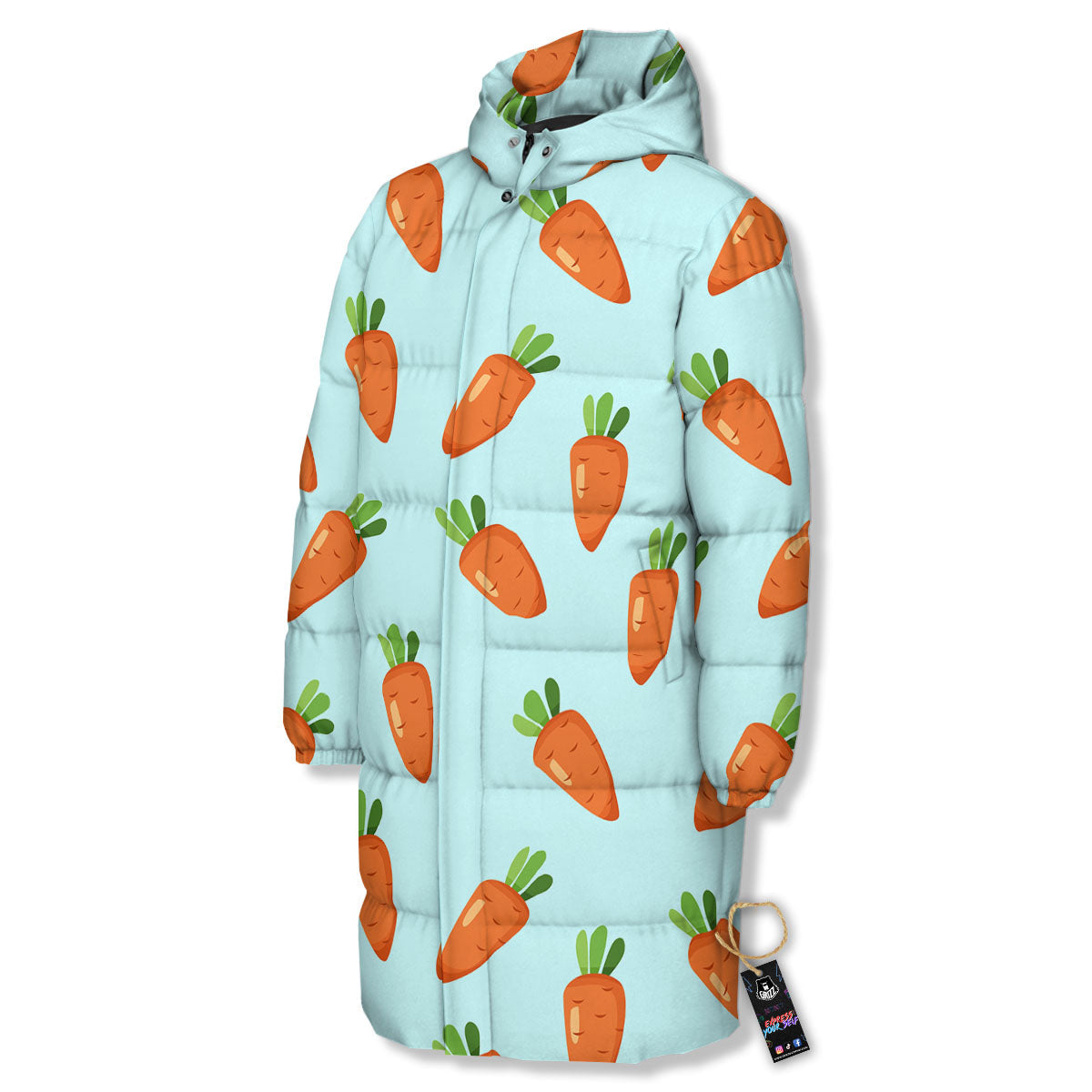 Carrot Print Pattern Long Down Jacket-grizzshop