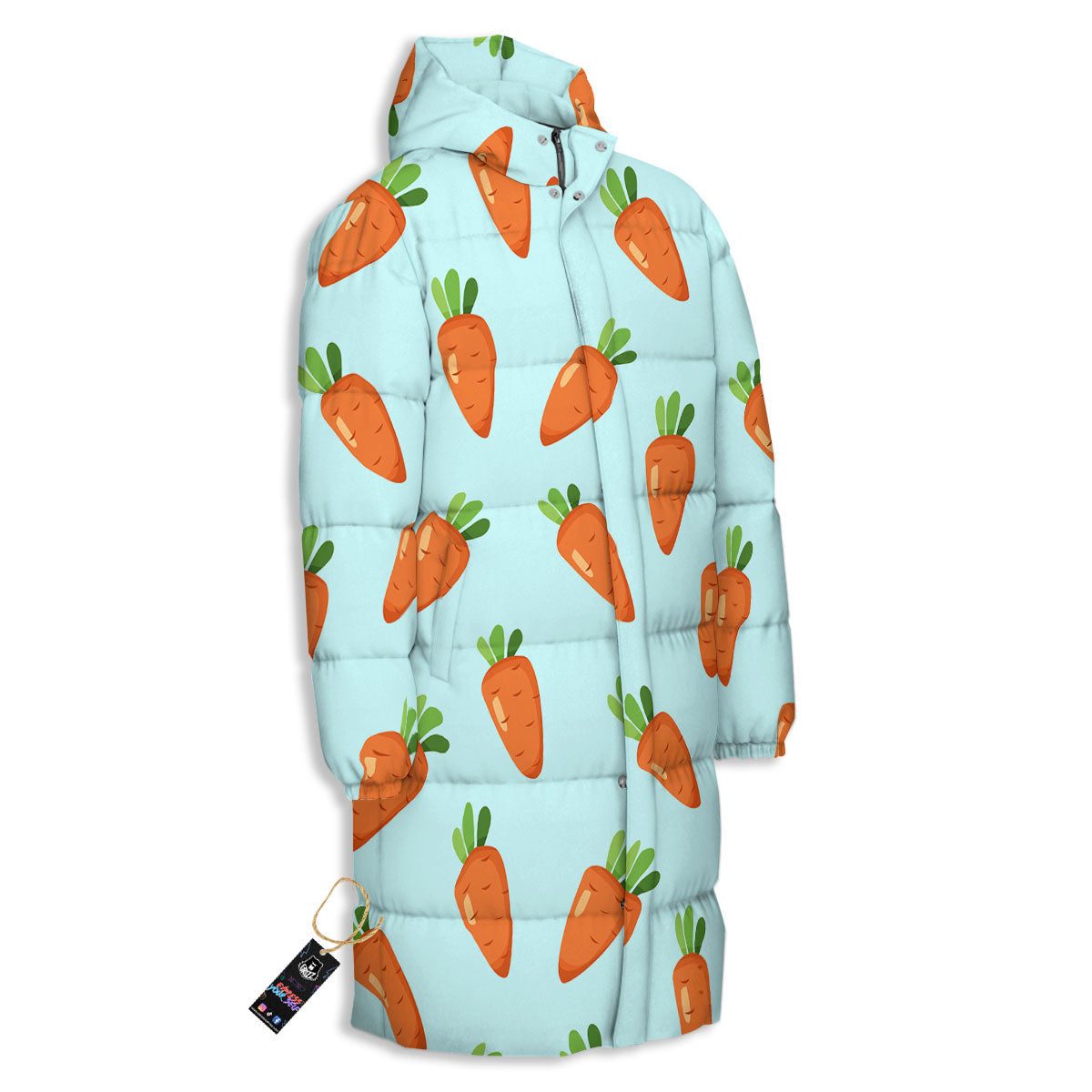 Carrot Print Pattern Long Down Jacket-grizzshop