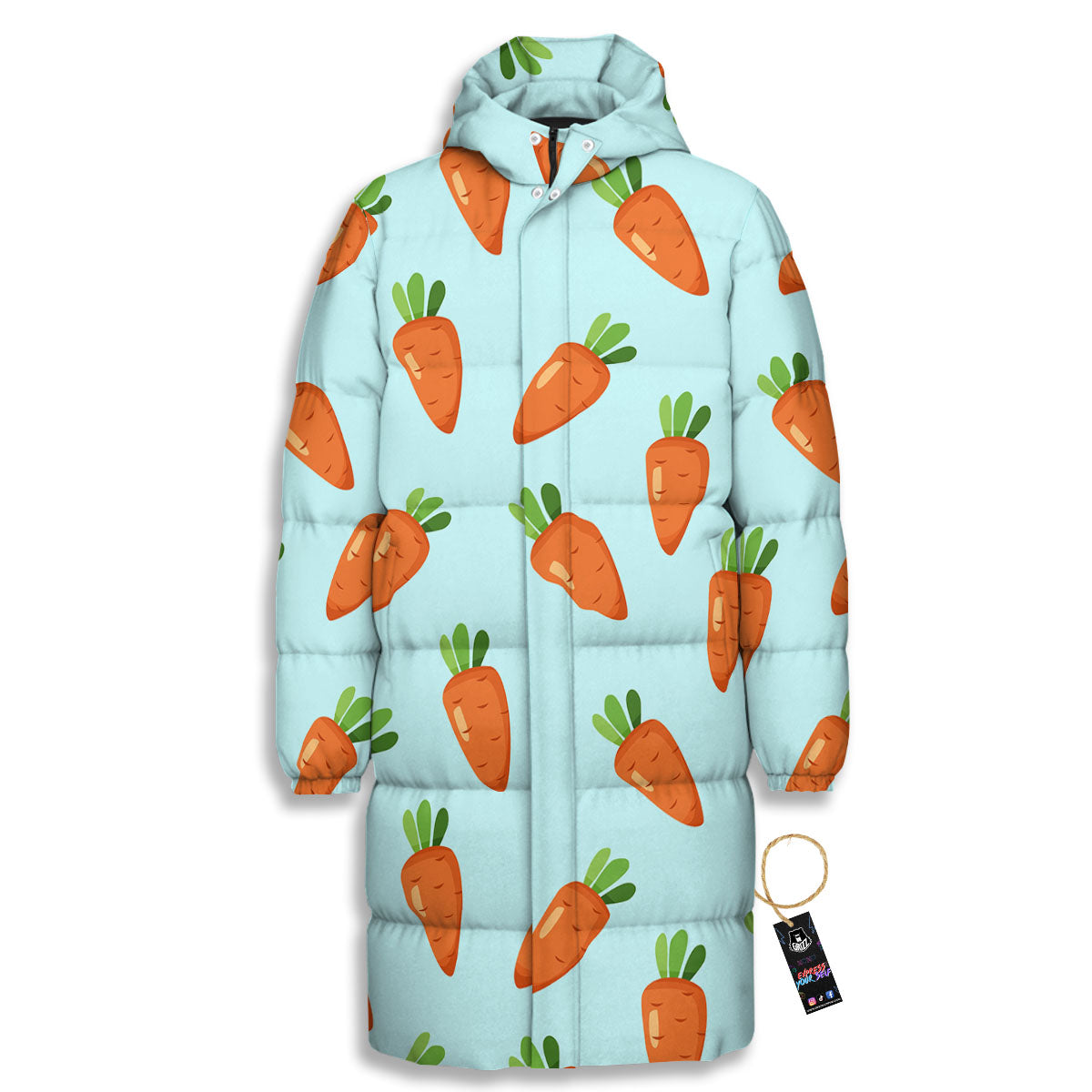Carrot Print Pattern Long Down Jacket-grizzshop