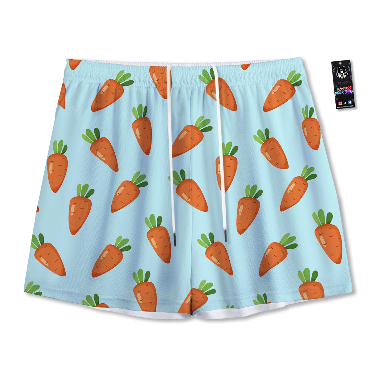 Carrot Print Pattern Mesh Shorts