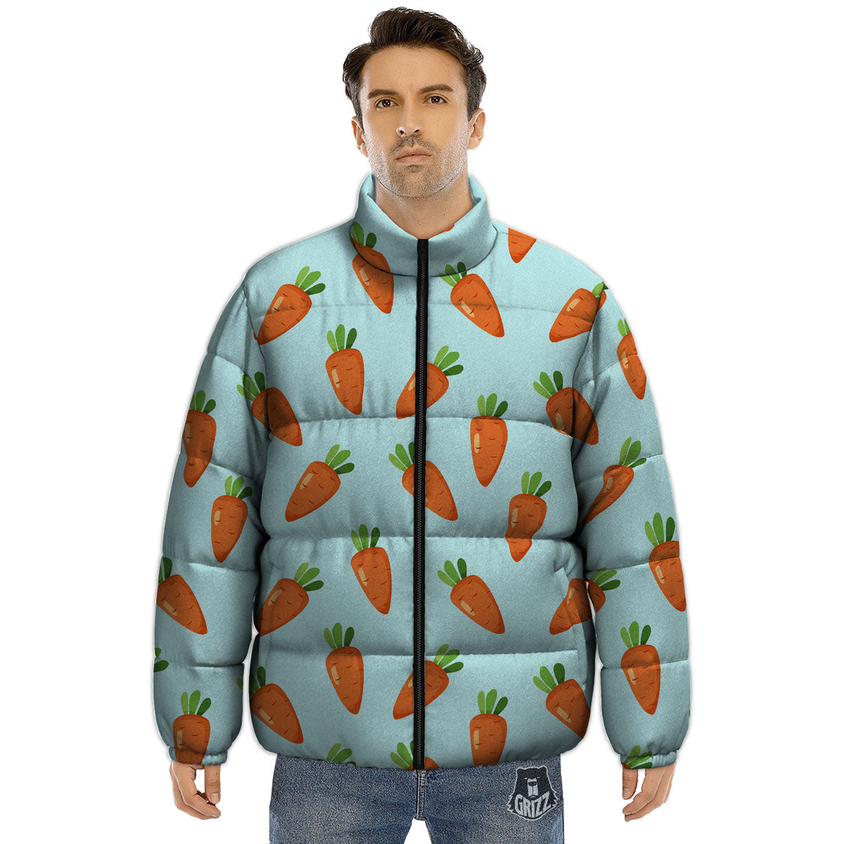 Carrot Print Pattern Puffer Jacket-grizzshop