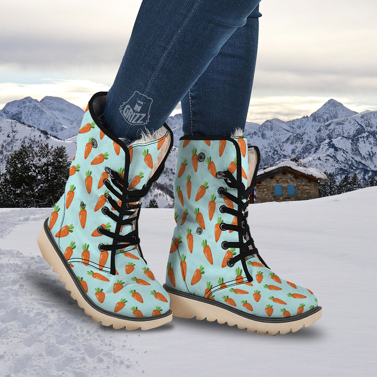 Carrot Print Pattern Snow Boots-grizzshop