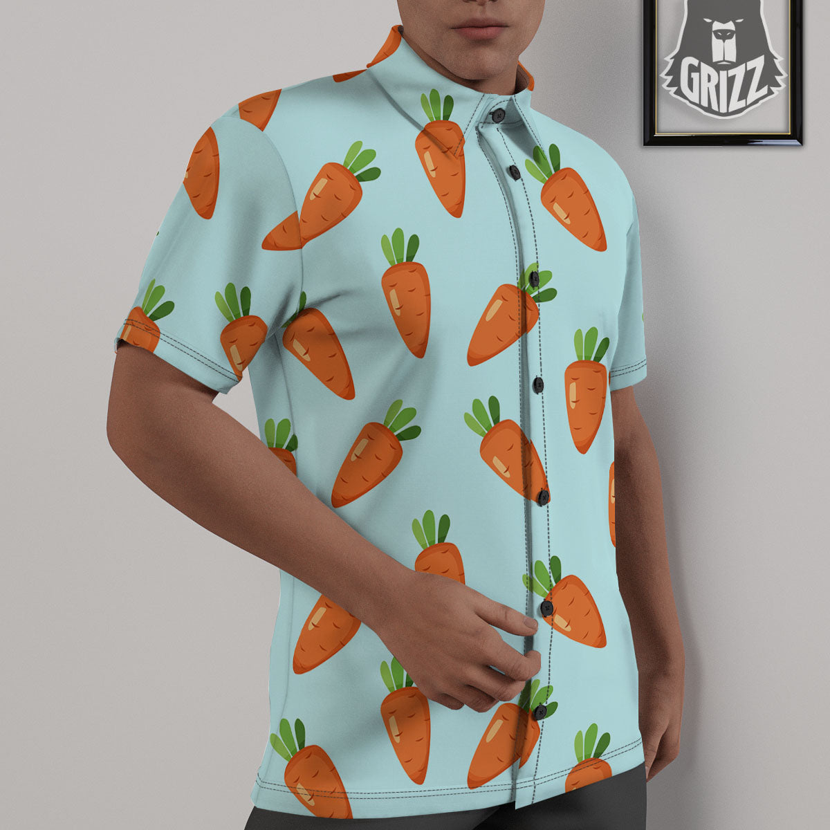 Carrot Print Pattern Untucked Shirts-grizzshop