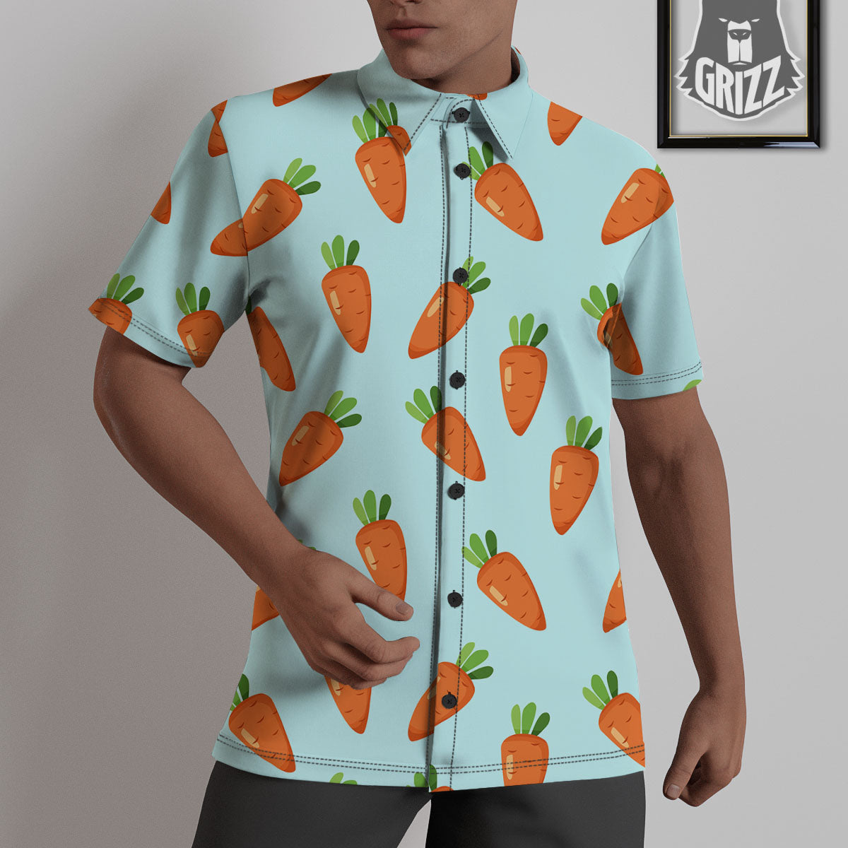 Carrot Print Pattern Untucked Shirts-grizzshop
