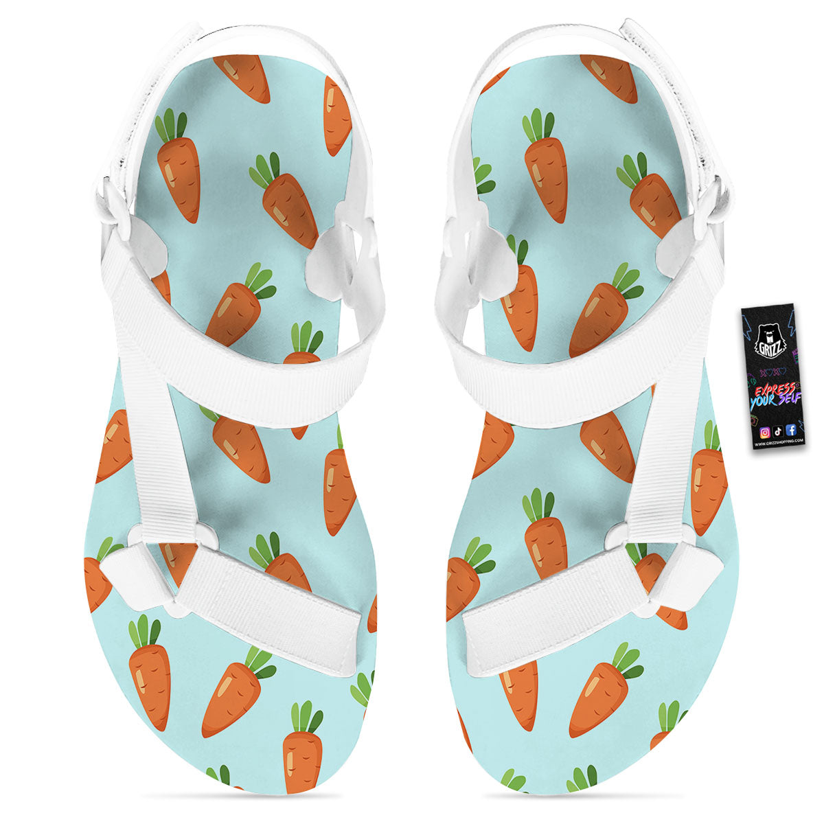 Carrot Print Pattern White Open Toe Sandals-grizzshop