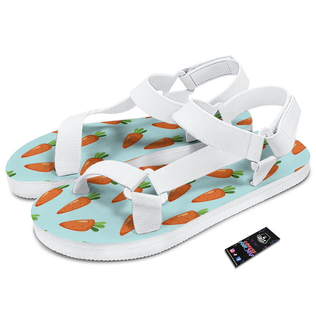 Carrot Print Pattern White Open Toe Sandals-grizzshop