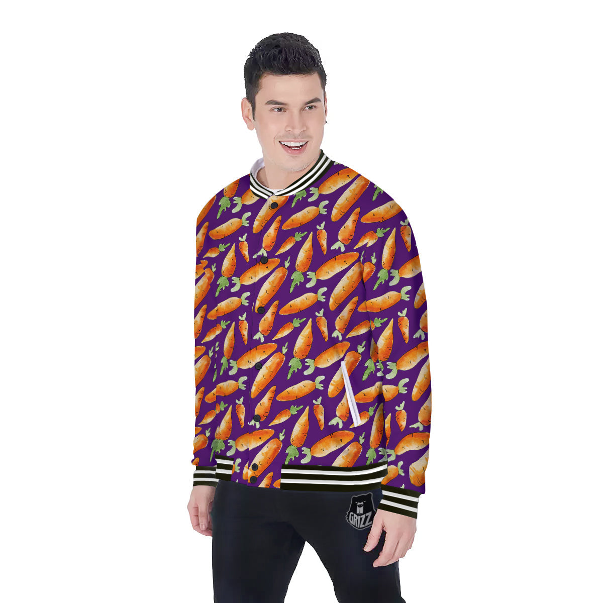 Carrot Watercolor Print Pattern Baseball Jacket-grizzshop