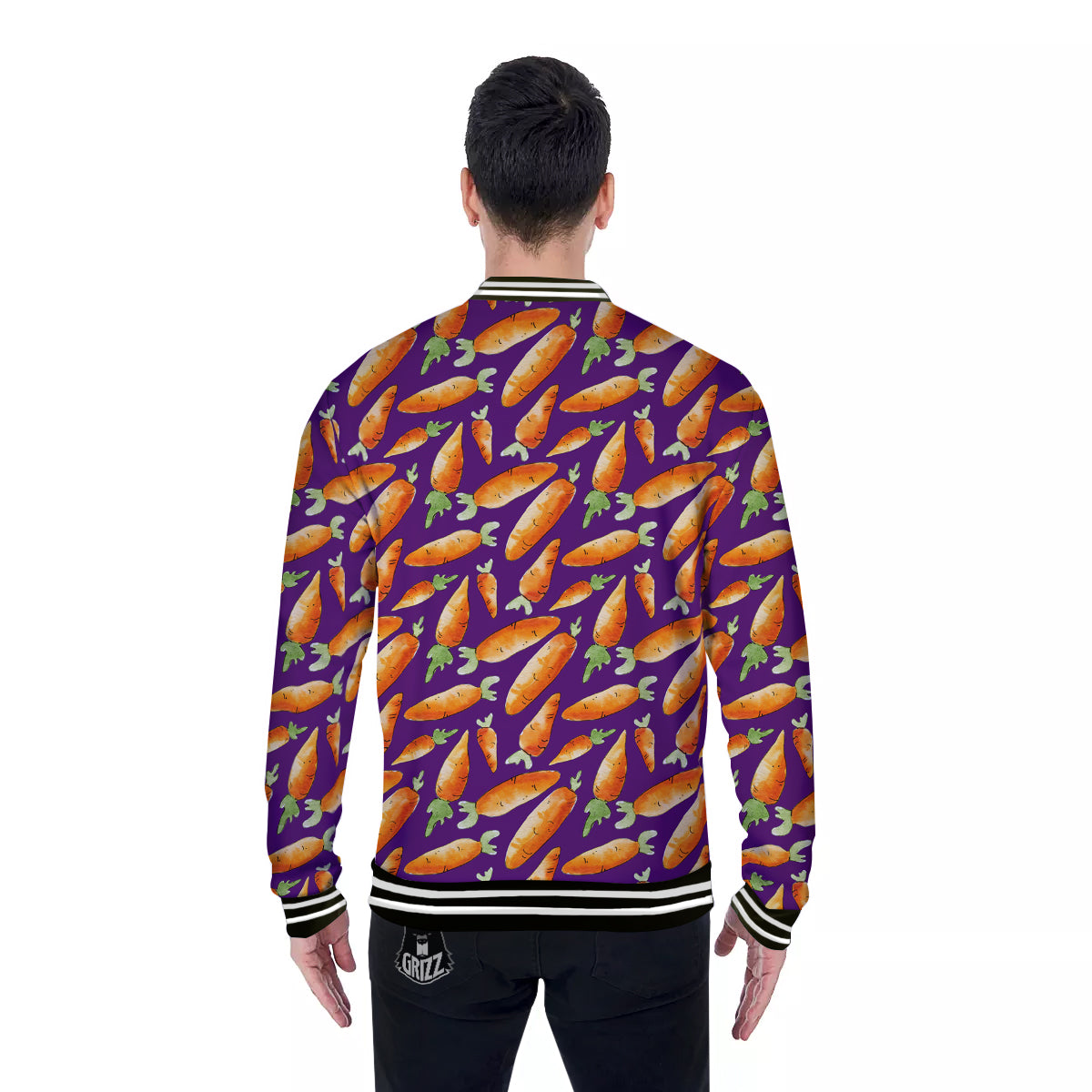 Carrot Watercolor Print Pattern Baseball Jacket-grizzshop
