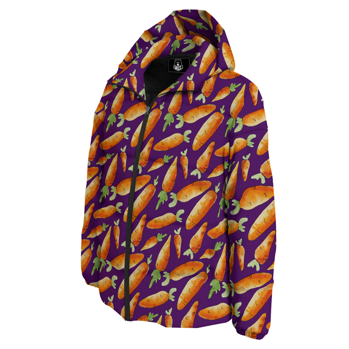 Carrot Watercolor Print Pattern Down Jacket-grizzshop