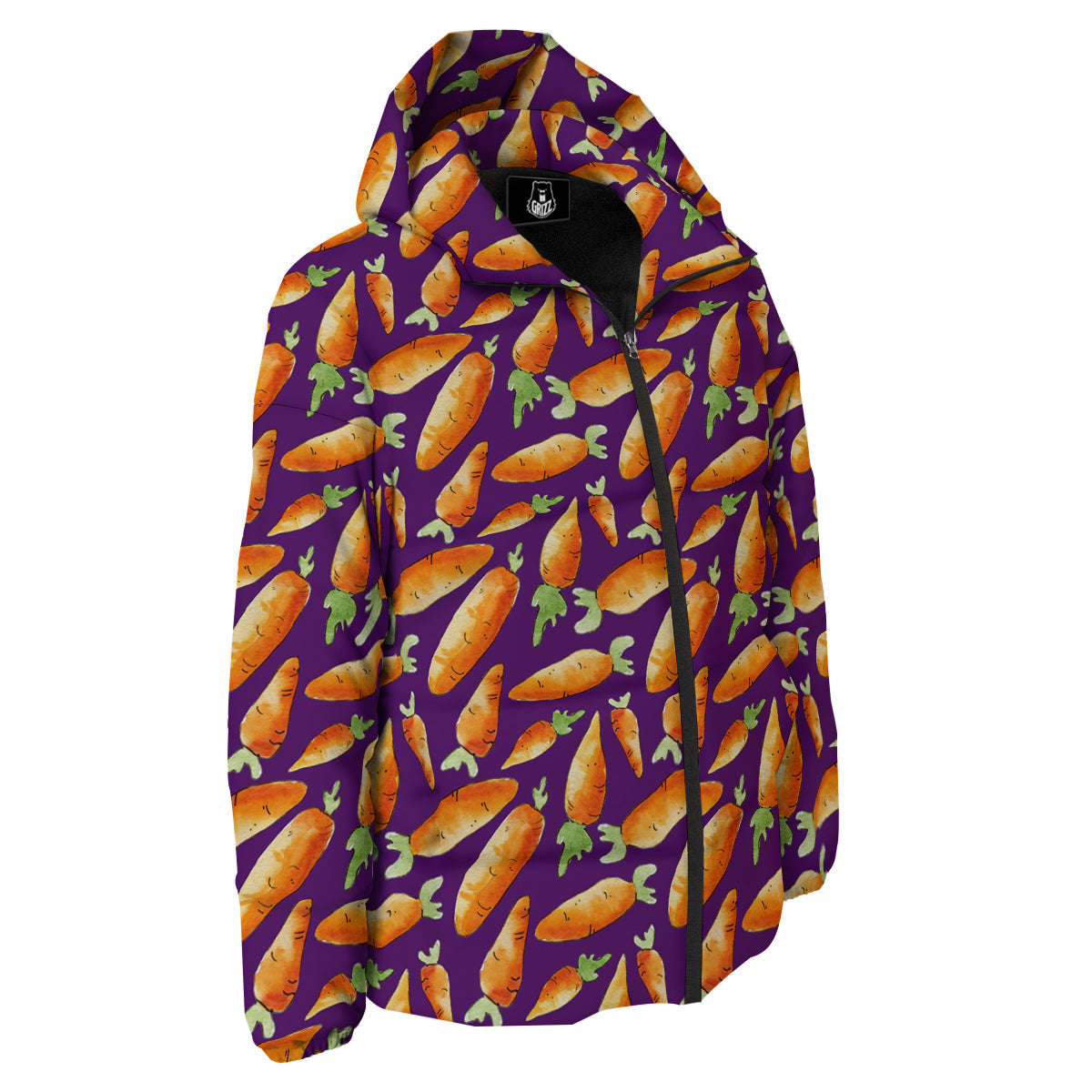 Carrot Watercolor Print Pattern Down Jacket-grizzshop