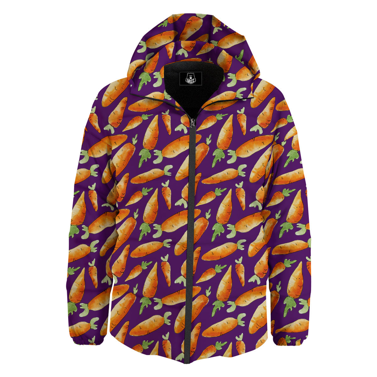 Carrot Watercolor Print Pattern Down Jacket-grizzshop