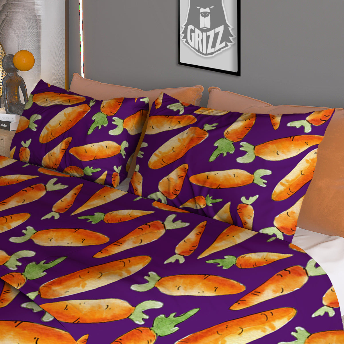 Carrot Watercolor Print Pattern Duvet Cover Bedding Set