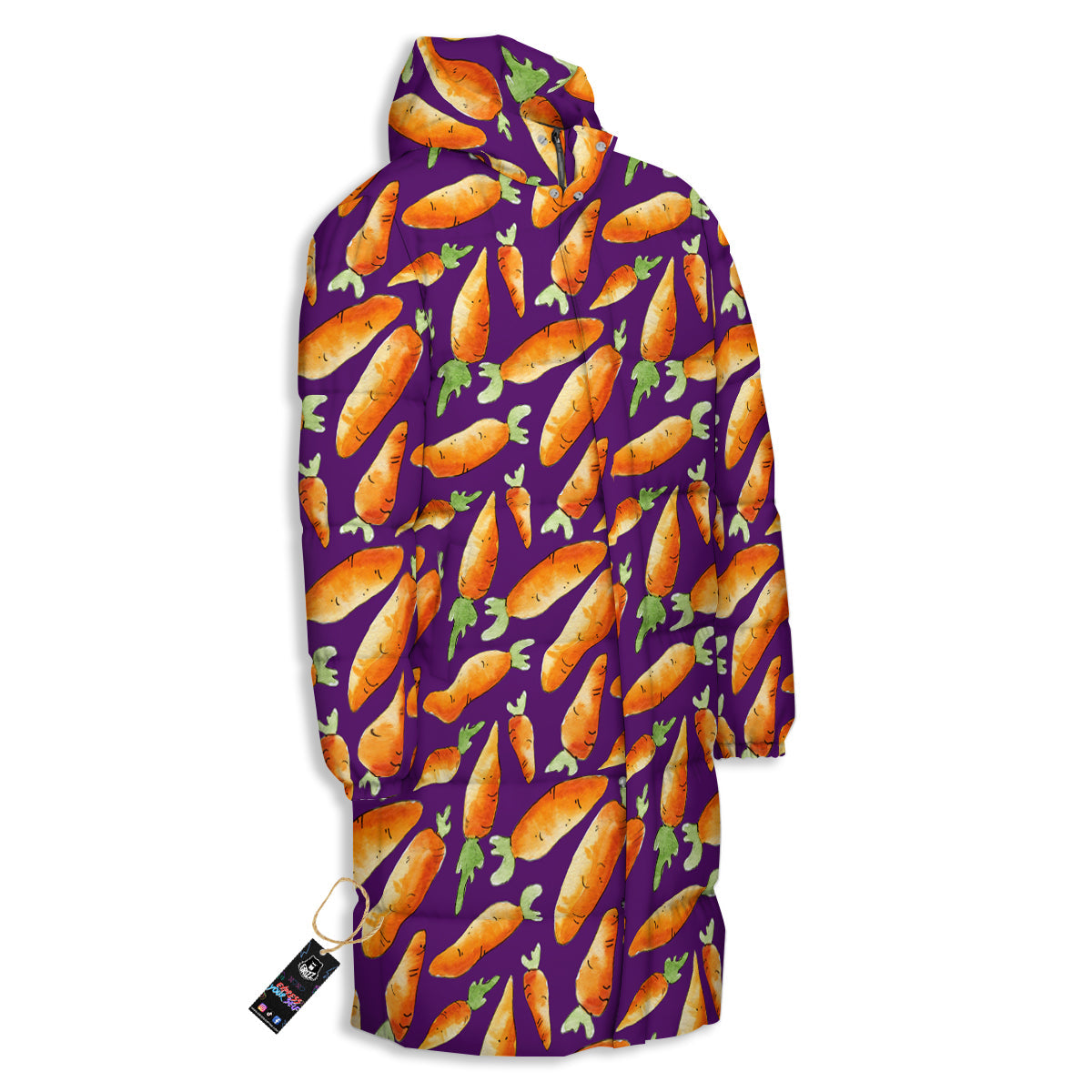 Carrot Watercolor Print Pattern Long Down Jacket-grizzshop