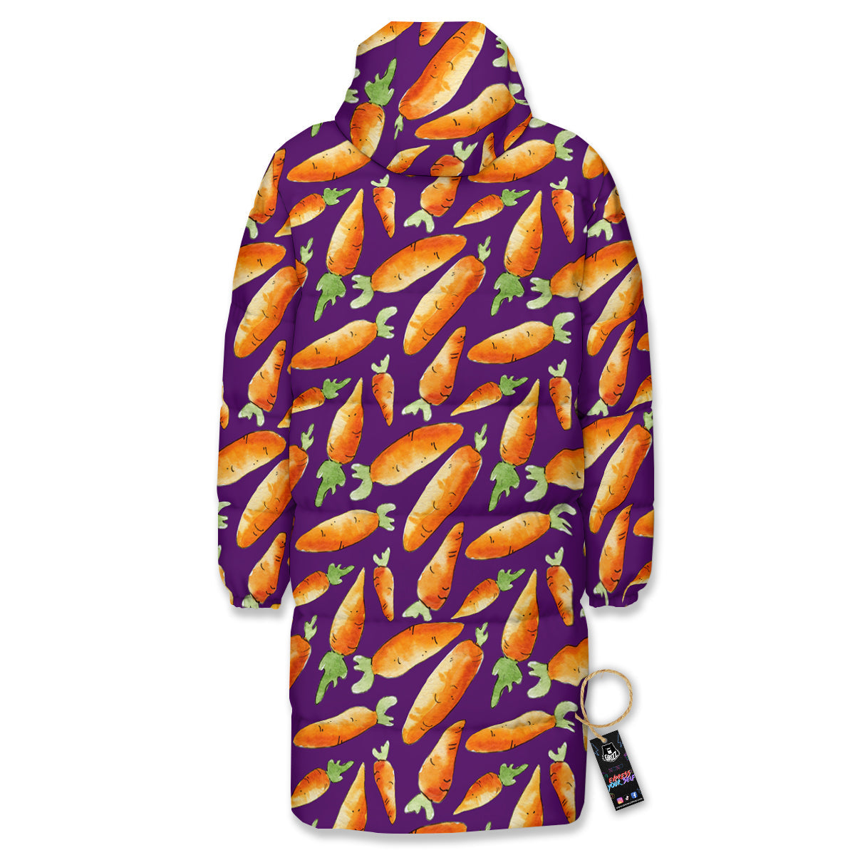 Carrot Watercolor Print Pattern Long Down Jacket-grizzshop