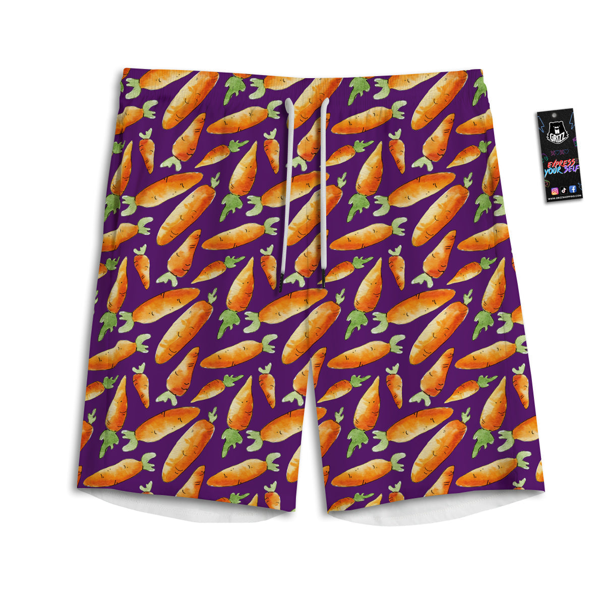 Carrot Watercolor Print Pattern Men's Athletic Shorts