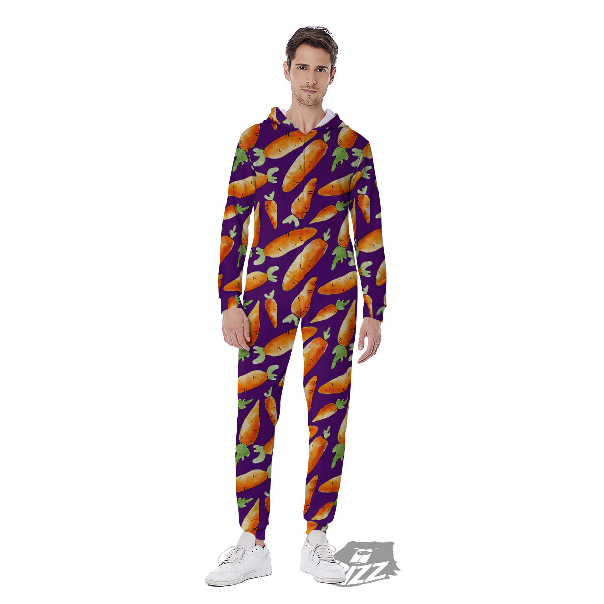 Carrot Watercolor Print Pattern Men's Jumpsuit-grizzshop