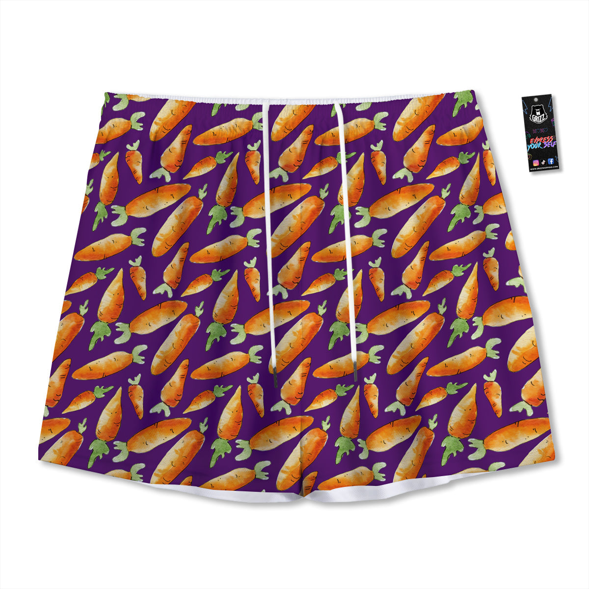 Carrot Watercolor Print Pattern Mesh Shorts