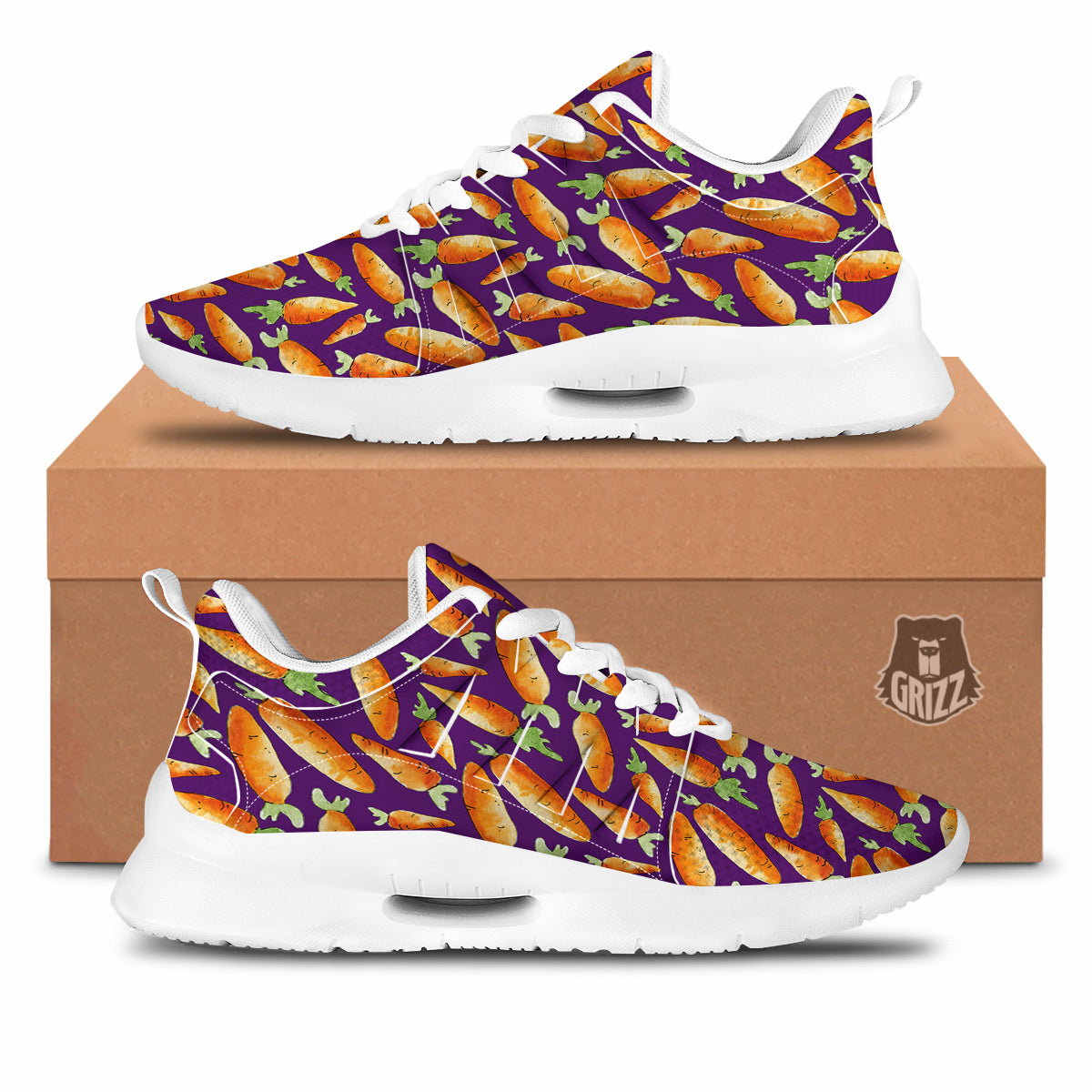 Carrot Watercolor Print Pattern Tennis Shoes-grizzshop