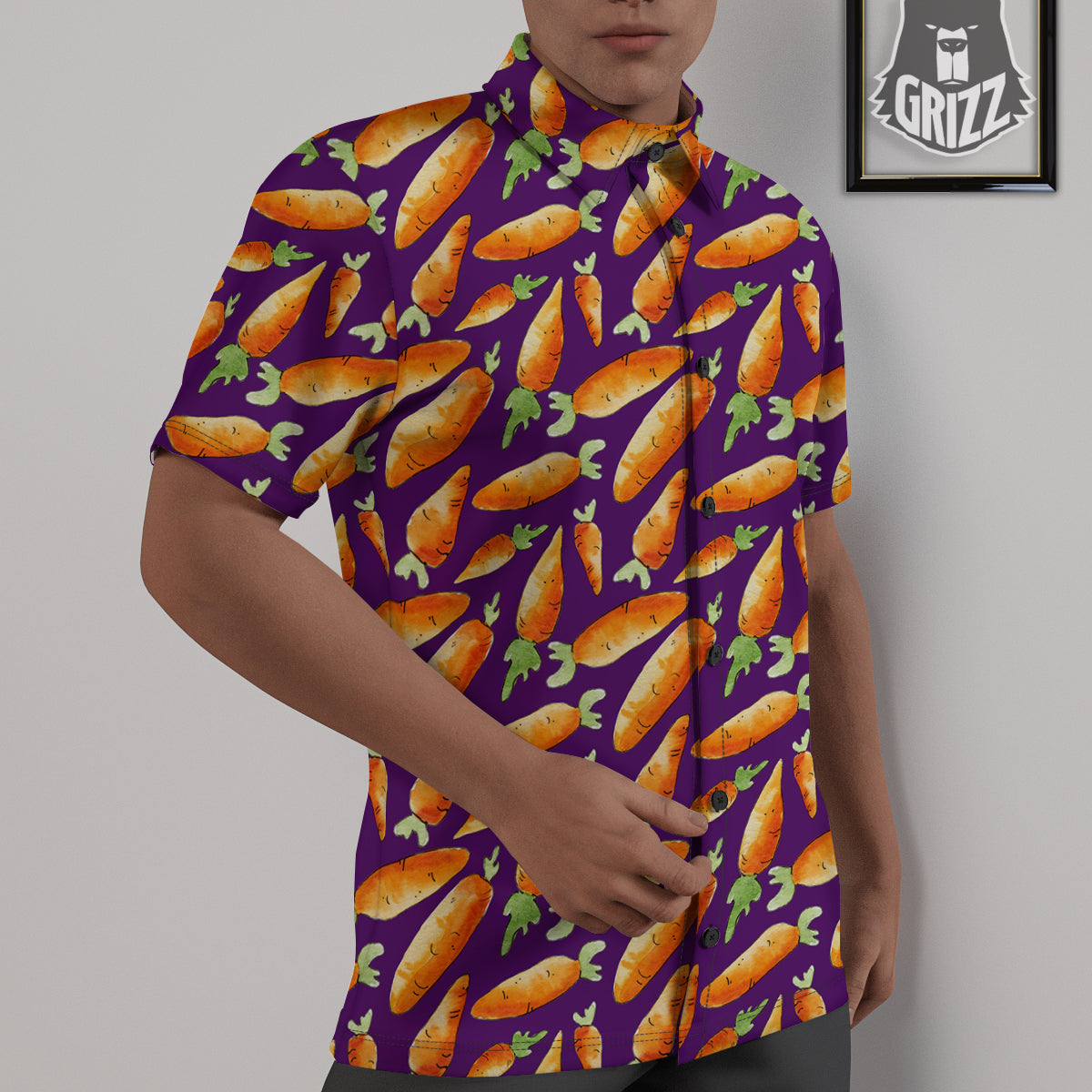 Carrot Watercolor Print Pattern Untucked Shirts-grizzshop