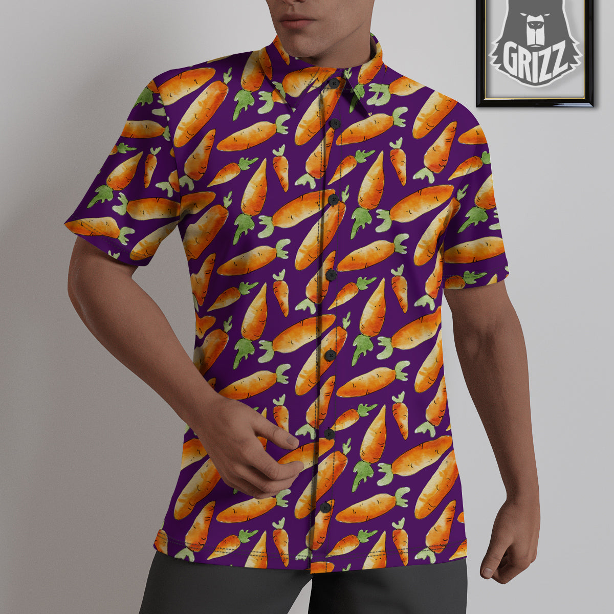 Carrot Watercolor Print Pattern Untucked Shirts-grizzshop