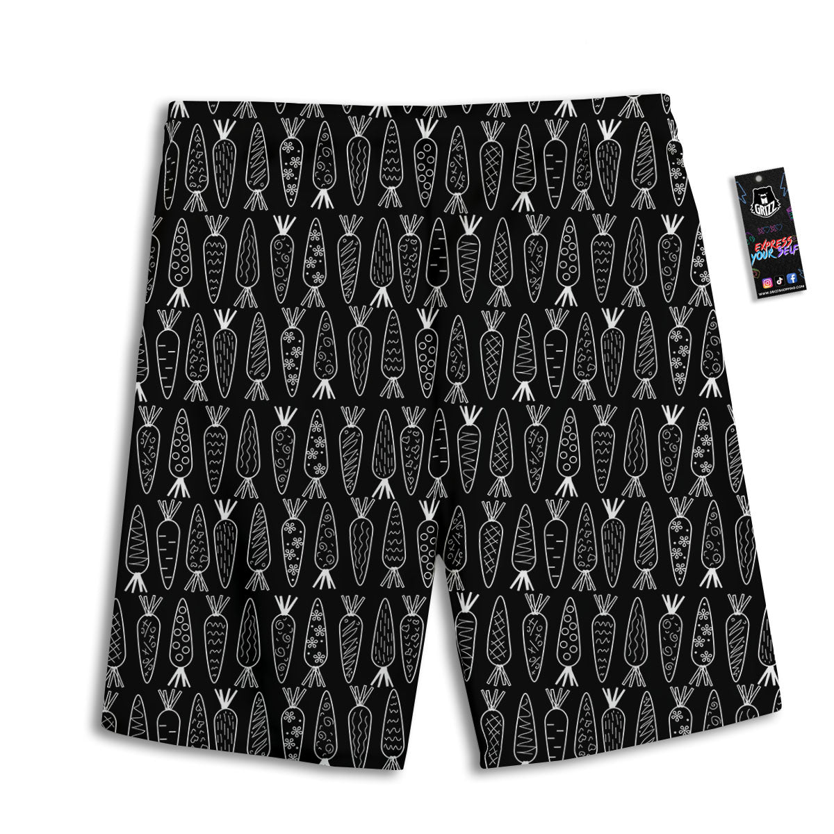 Carrot White And Black Print Pattern Men's Athletic Shorts