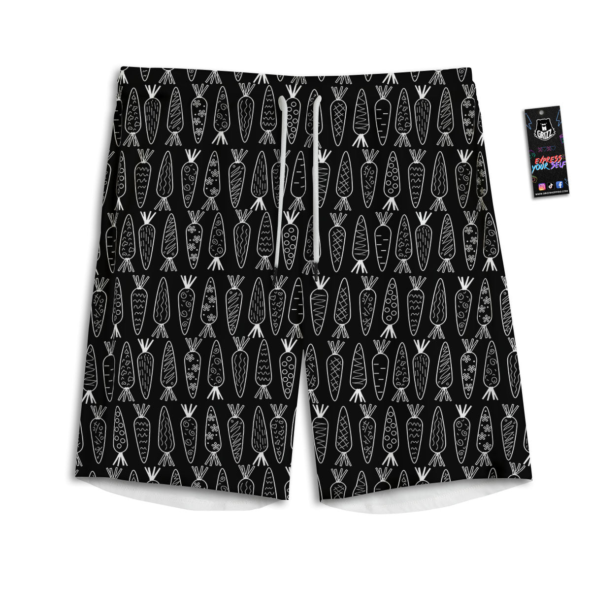 Carrot White And Black Print Pattern Men's Athletic Shorts
