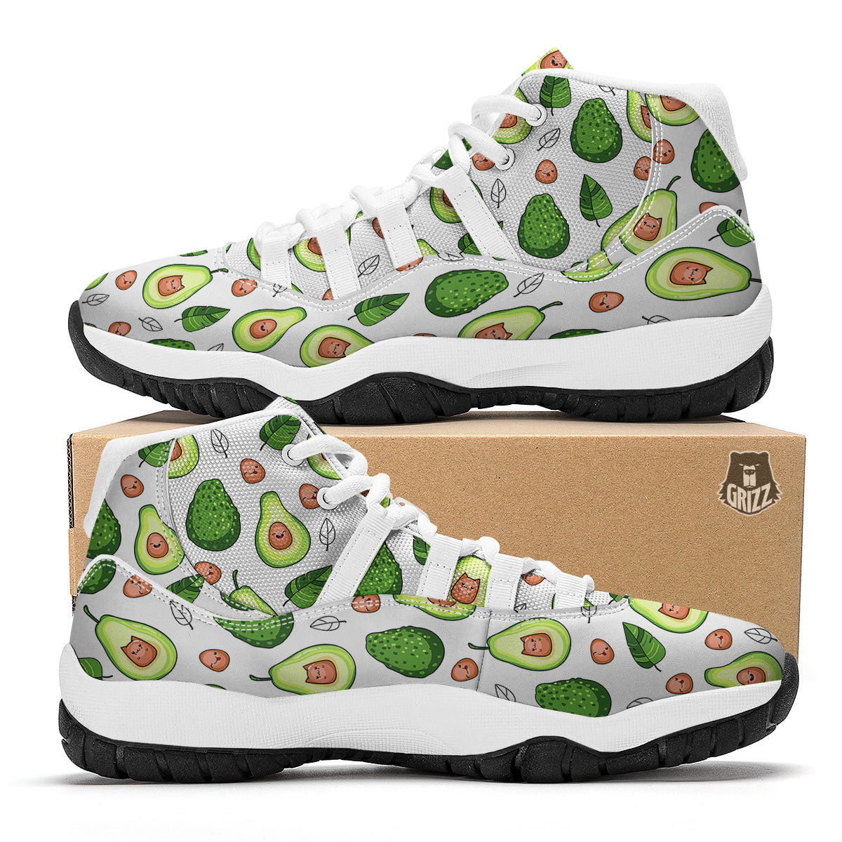 Cartoon Avocado White Bball Shoes-grizzshop