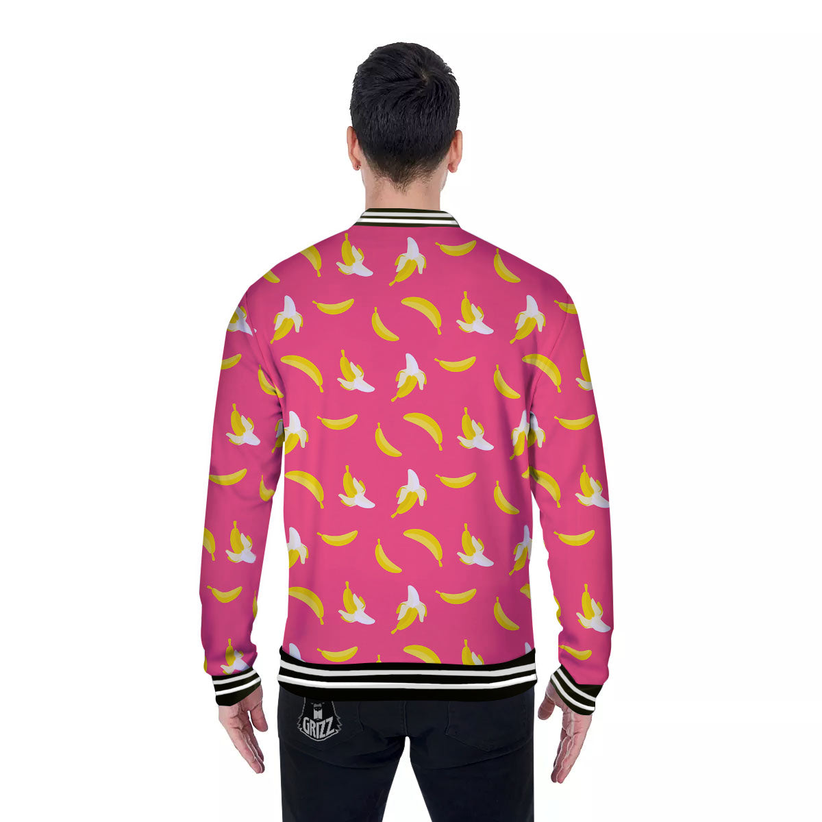 Cartoon Banana Pink Print Pattern Baseball Jacket-grizzshop