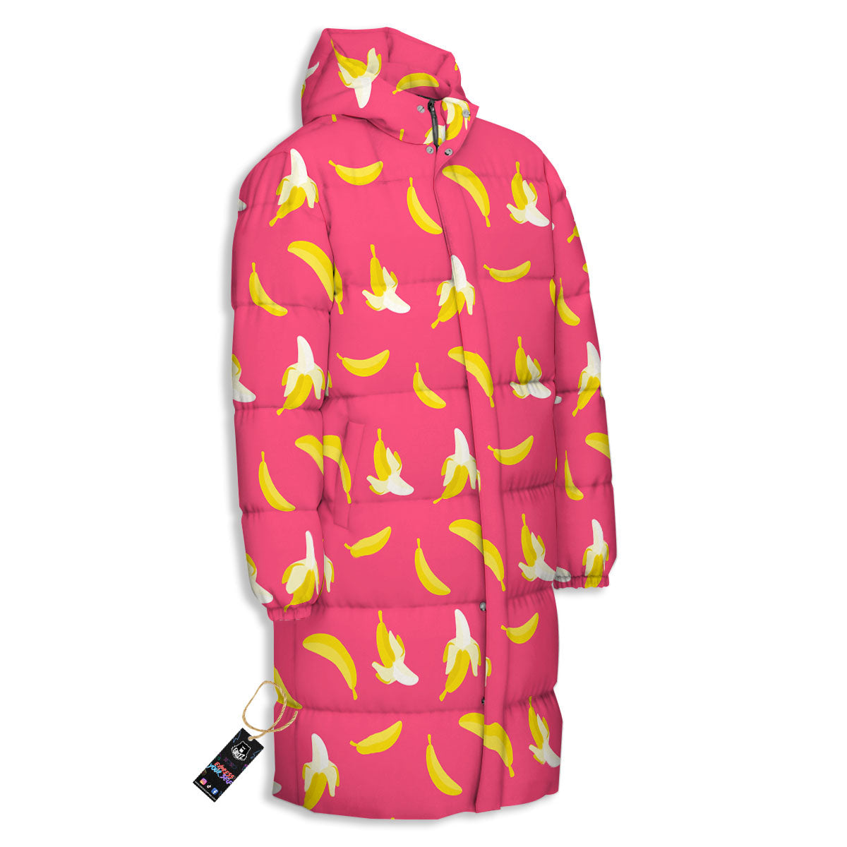 Cartoon Banana Pink Print Pattern Long Down Jacket-grizzshop