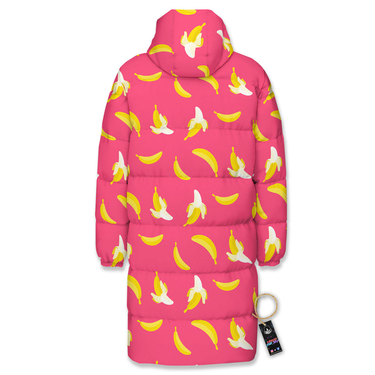 Cartoon Banana Pink Print Pattern Long Down Jacket-grizzshop