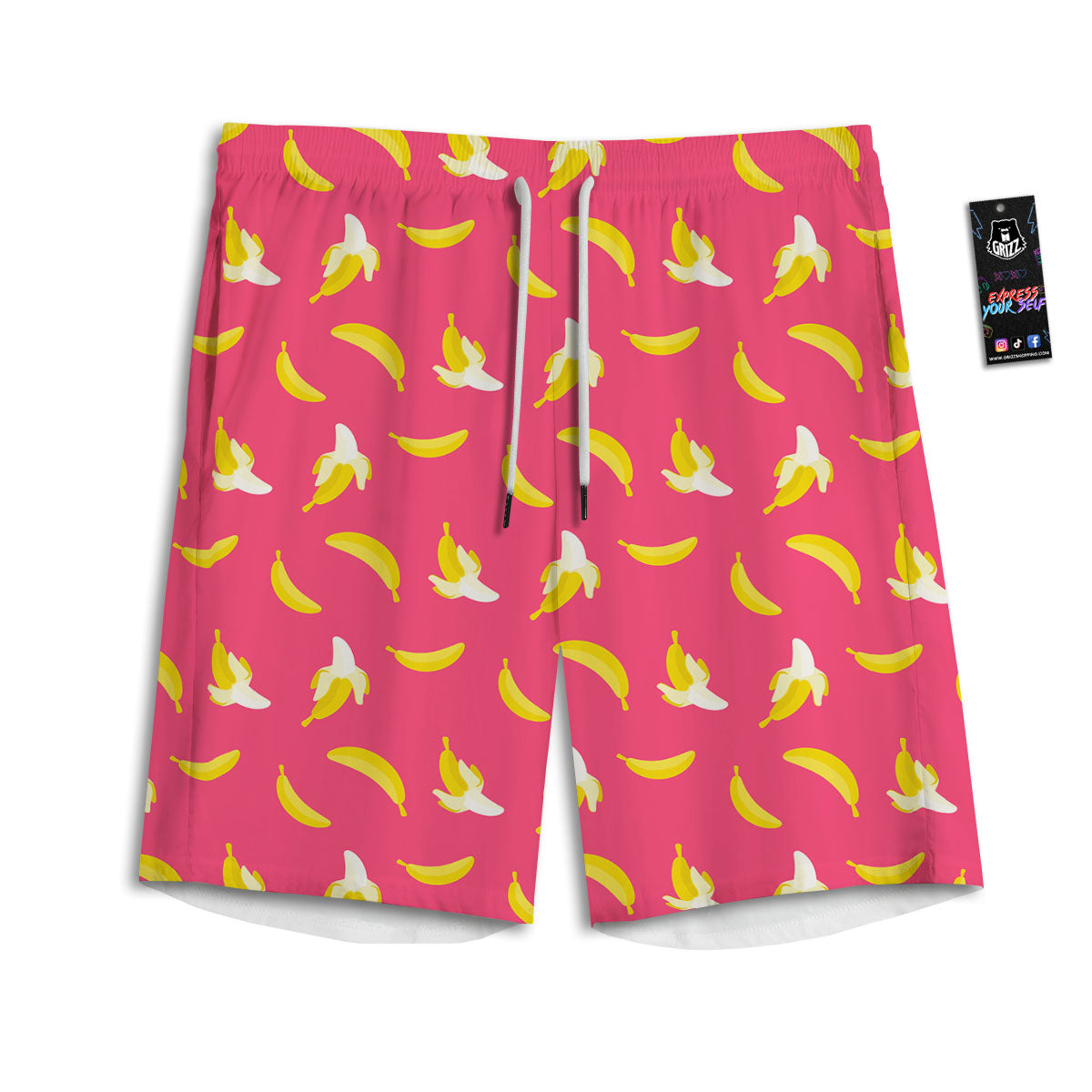 Cartoon Banana Pink Print Pattern Men's Athletic Shorts