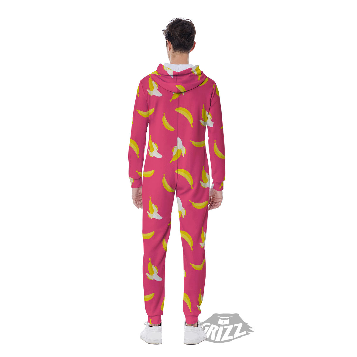Cartoon Banana Pink Print Pattern Men's Jumpsuit-grizzshop
