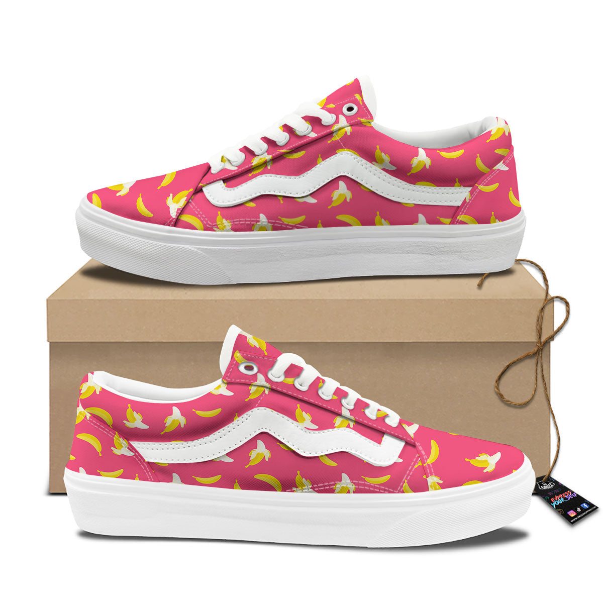 Cartoon Banana Pink Print Pattern Skate Shoes-grizzshop