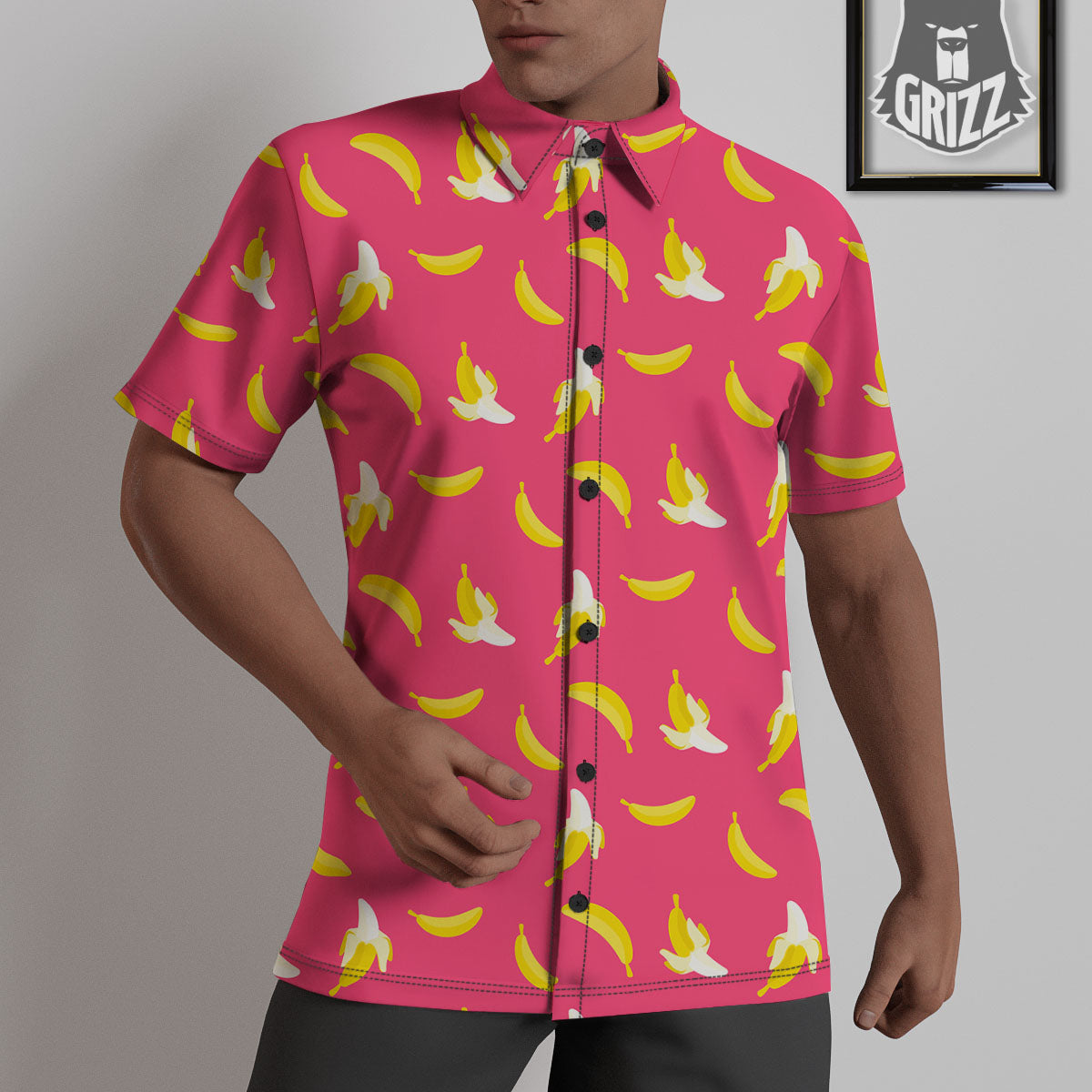 Cartoon Banana Pink Print Pattern Untucked Shirts-grizzshop