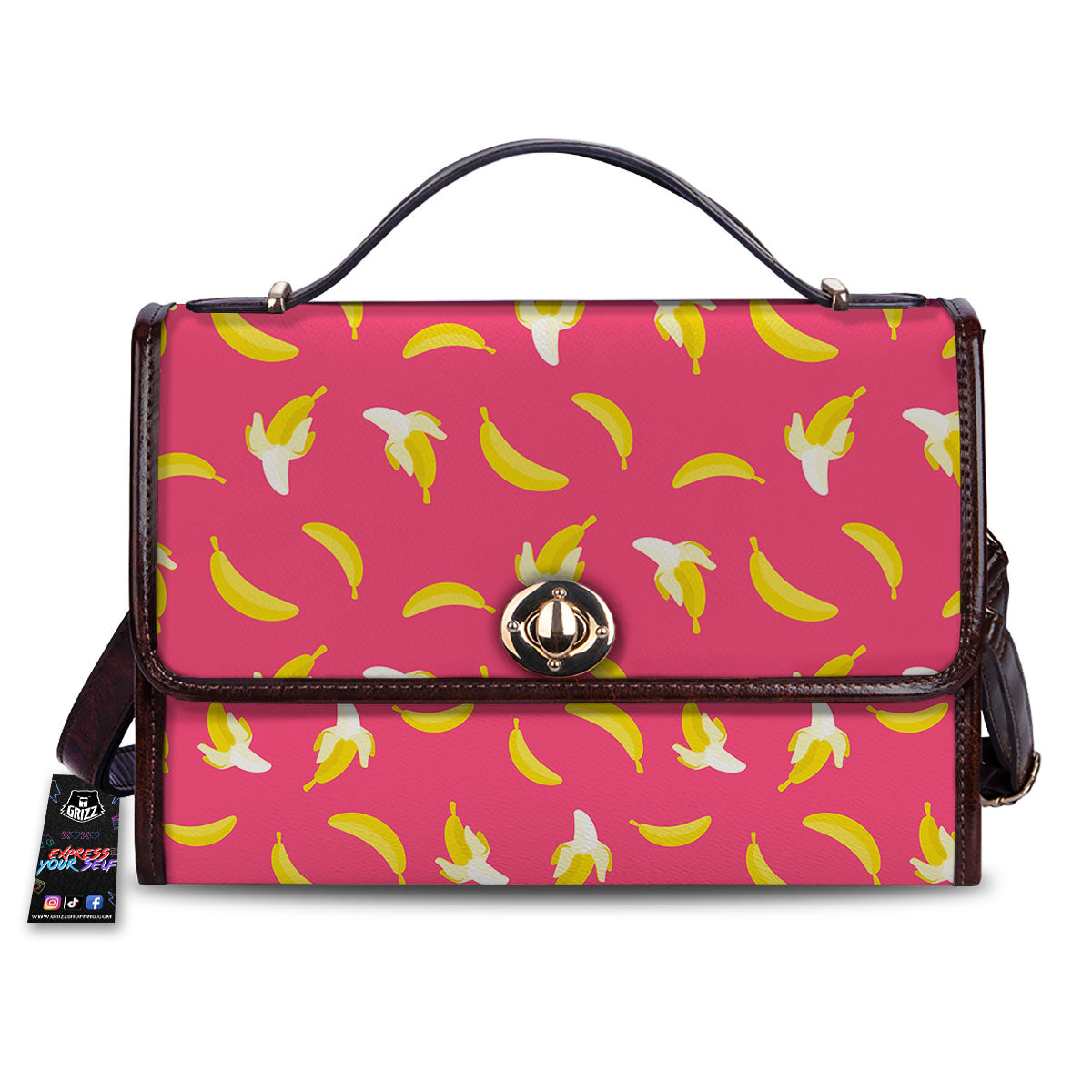 Cartoon Banana Pink Print Pattern Women's Satchel Bag-grizzshop