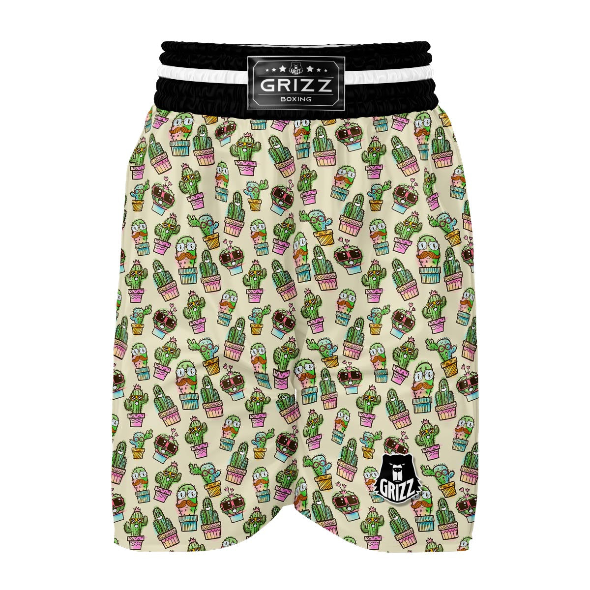 Cartoon Cactus Pattern Print Boxing Shorts-grizzshop